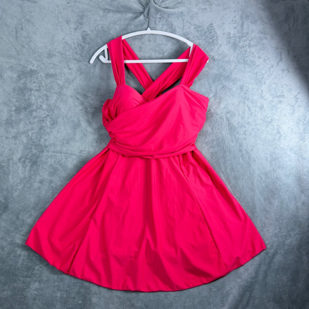 CocoPear Womens 3XL Fuchsia Swim Dress One Piece Cross Back Underwire Utility